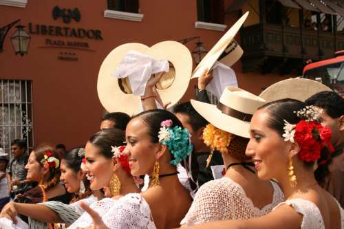 Marinera dancers in Trujillo festival in Trujillo, Peru free photo