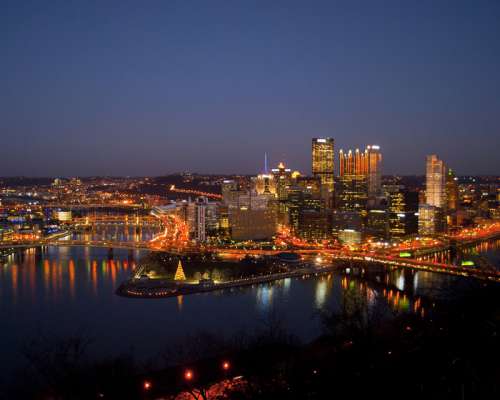 Night Time lighted Cityscape in Pittsburgh, Pennsylvania free photo