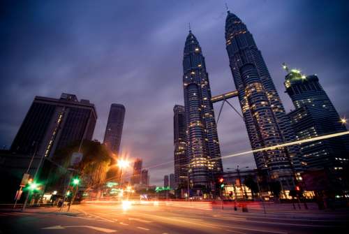 Night time view of Petronas Twin Towers in Kuala Lumpur, Malaysia free photo