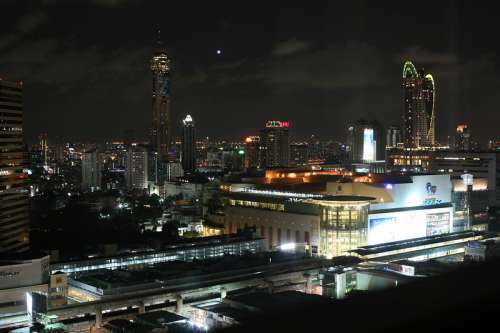 Night view of the Siam Square area in Bangkok, Thailand free photo