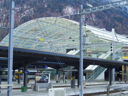 Railway and Post bus station in Chur, Switzerland free photo