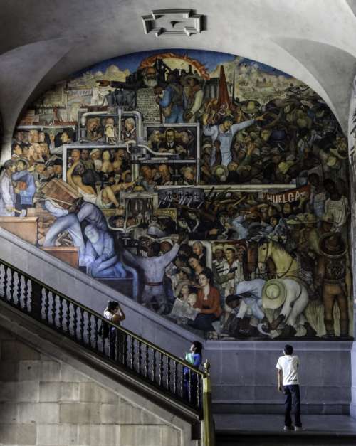 Rivera's History of Mexico mural in Mexico City free photo