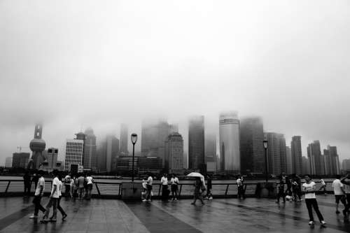 Shanghai Skyline on a foggy day in China free photo