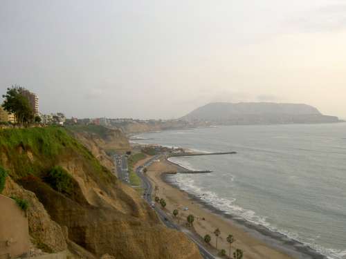 Shoreline Landscape and Road in Lima, Peru free photo