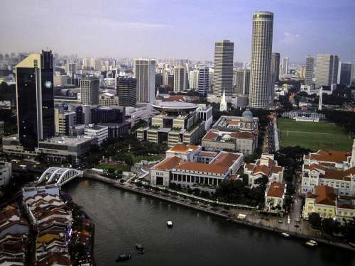 Singapore River and Cityscape with Skyscrapers  free photo
