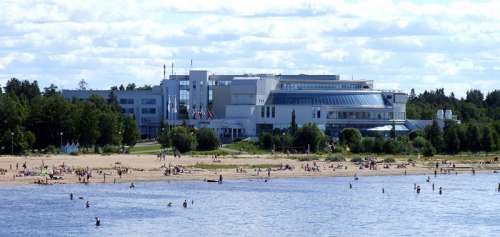 Spa Hotel Eden and sand beach in Nallikari recreation and tourism area in Finland free photo