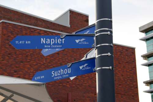 Street sign of sister cities in Victoria, British Columbia, Canada free photo