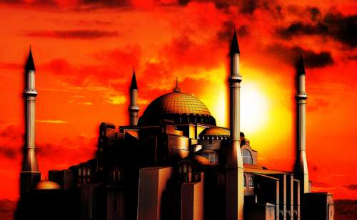 Sunset and red skies over the Hagia Sophia in Istanbul, Turkey free photo