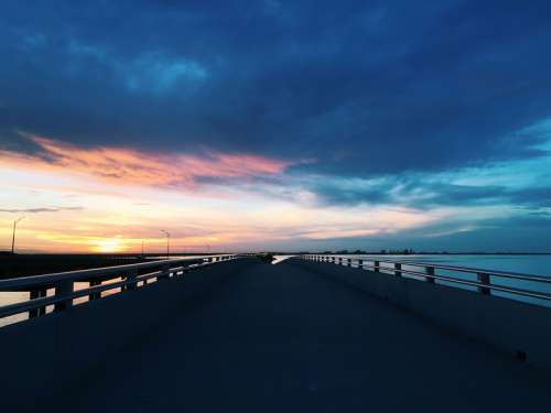Sunset over the Bridge and Bay in Tampa, Florida free photo