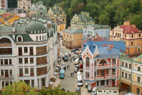 The Picturesque Street and city view in Kiev, Ukraine free photo