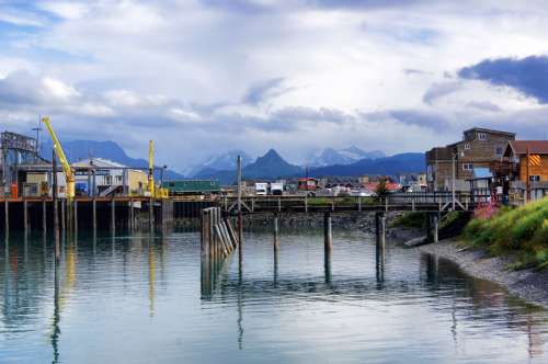 Town with Majestic Mountains in the Back in Alaska free photo