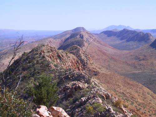 View along the West MacDonnell Ranges from the Larapinta Trail in Northern Territory, Australia free photo