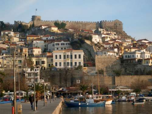 View to the old town with the Byzantine fortress in Kavala, Greece free photo