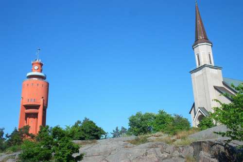 Water Tower and Church in Hanko, Finland free photo