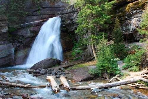 Waterfall Scenery at Glacier National Park, Montana free photo