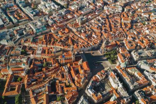 Aerial view on historical city of Prague, Czech Republic