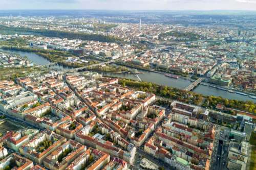 Amazing view on the historic city of Prague. Aerial view.