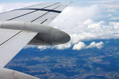 View from the airplane at the clouds