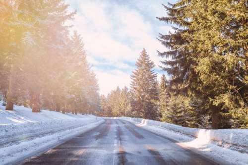 Beautiful winter weather and road in forest