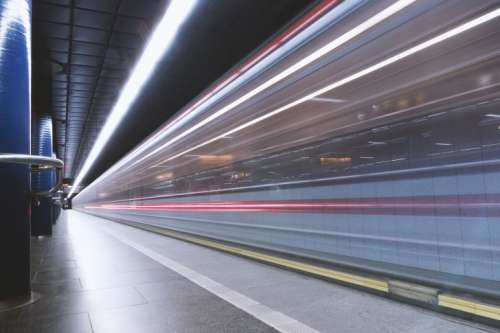 Underground in motion departs from modern subway station