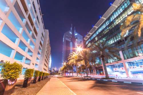 Beautiful evening atmosphere in downtown Dubai