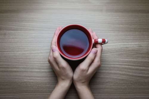 Woman holding hot cup of tea