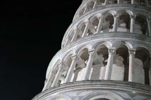 Detail of Leaning Tower of Pisa at night