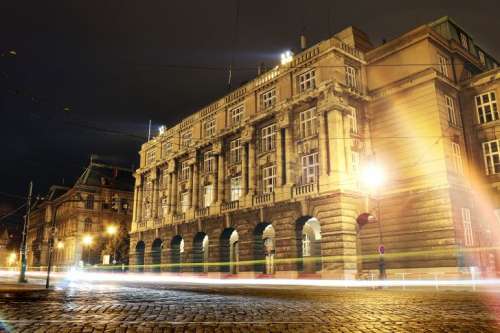 Night street in motion in Prague