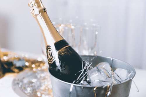 A concept of luxury life with champagne bottle in ice bucket