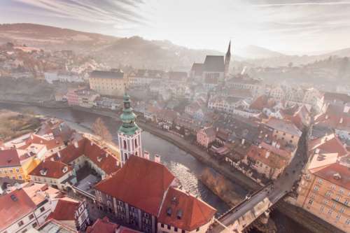 Beautiful view of the historic town of Czech Krumlov