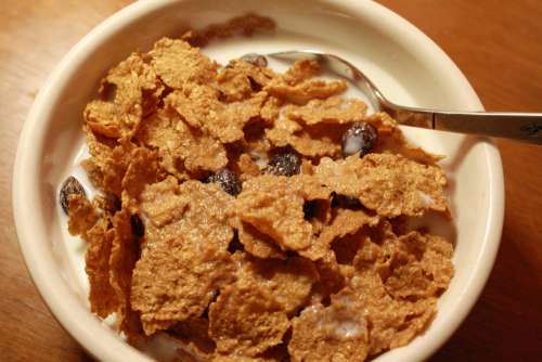 Bowl of Raisin Bran Breakfast Cereal