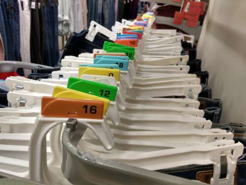 Jeans on Size Marked Hangers