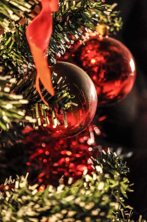 two balls christmas ornaments on christmas tree free image
