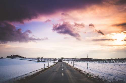 Long Road with Colorful Sunset