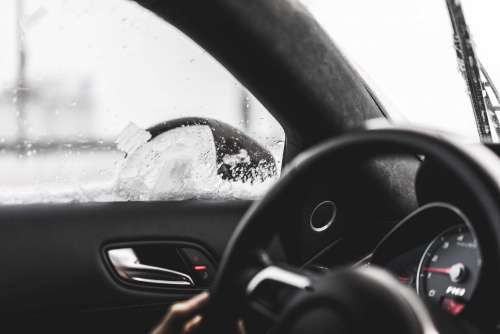 “A” Pillar in Modern Car Interior Dashboard with Steering Wheel