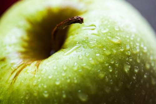 Apple Close Up Water Drops