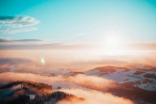 Beautiful Sunset Over The Foggy Mountains Scenery