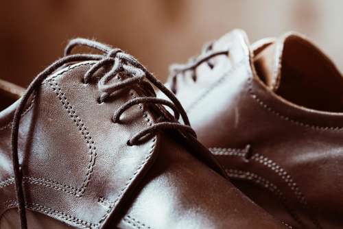 Brown Leather Shoes Shoelaces Close Up #2