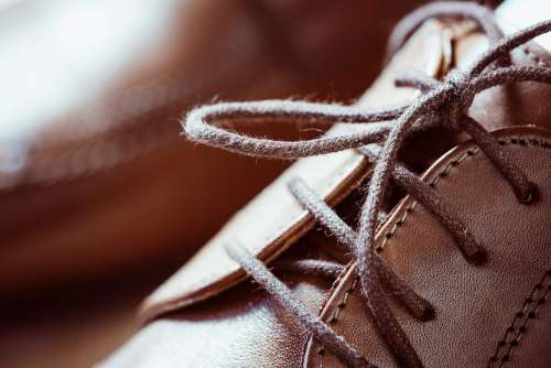 Brown Leather Shoes Shoelaces Close Up