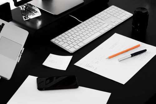 Busy Web Designer Minimalist Workplace Desk