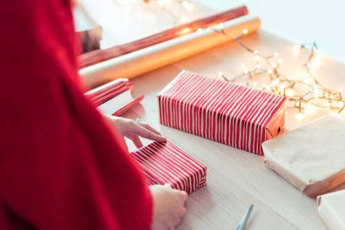 Woman Wrapping Christmas Presents