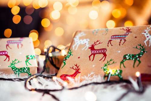Christmas Gifts Still Life with Beautiful Bokeh