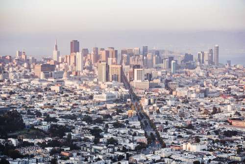 Cityscape View of Financial District Skyscrapers in San Francisco, California
