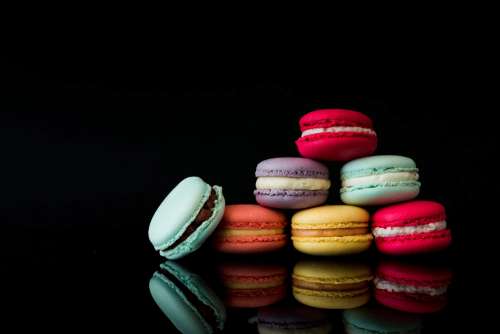 Colorful Macarons Still Life Black Background
