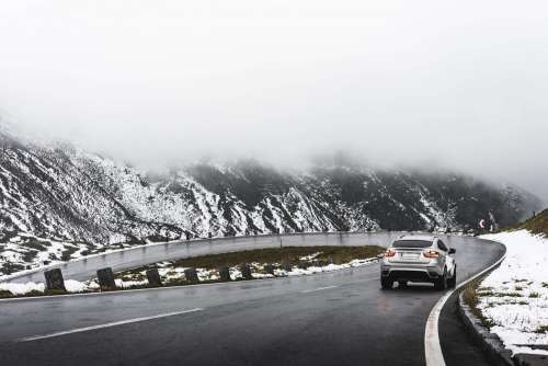 Driving on Grossglockner Mountain Road in Winter Weather