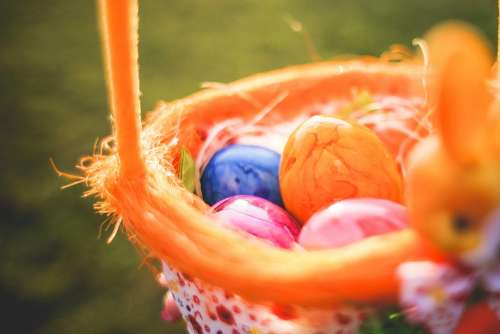 Easter Eggs in Basket Close Up