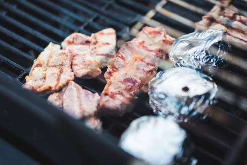 Grilled Meat on BBQ Garden Party