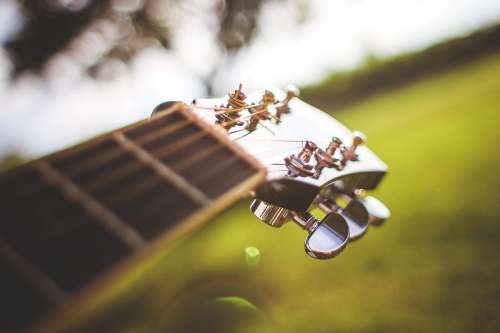 Head of Guitar Close Up, Tuning Pegs Close Up