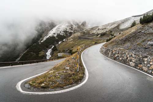 Hairpin Turn on Stelvio Pass Mountain Road