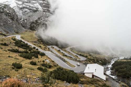 Hairpin Turns on Stelvio Pass Mountain Road in Italy